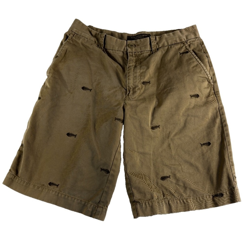 Old Navy Surplus Company‎ Chino Shorts 31 Brown Cotton Embroidered Fish Skeleton